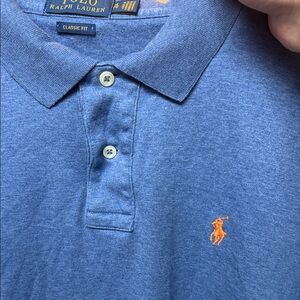 Polo by Ralph Lauren Men's Blue Polo Shirt with Orange Logo-XL